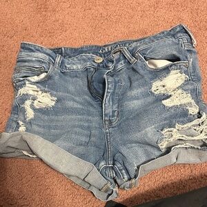 American Eagle Outfitters Women's Ripped Blue Jean Shorts